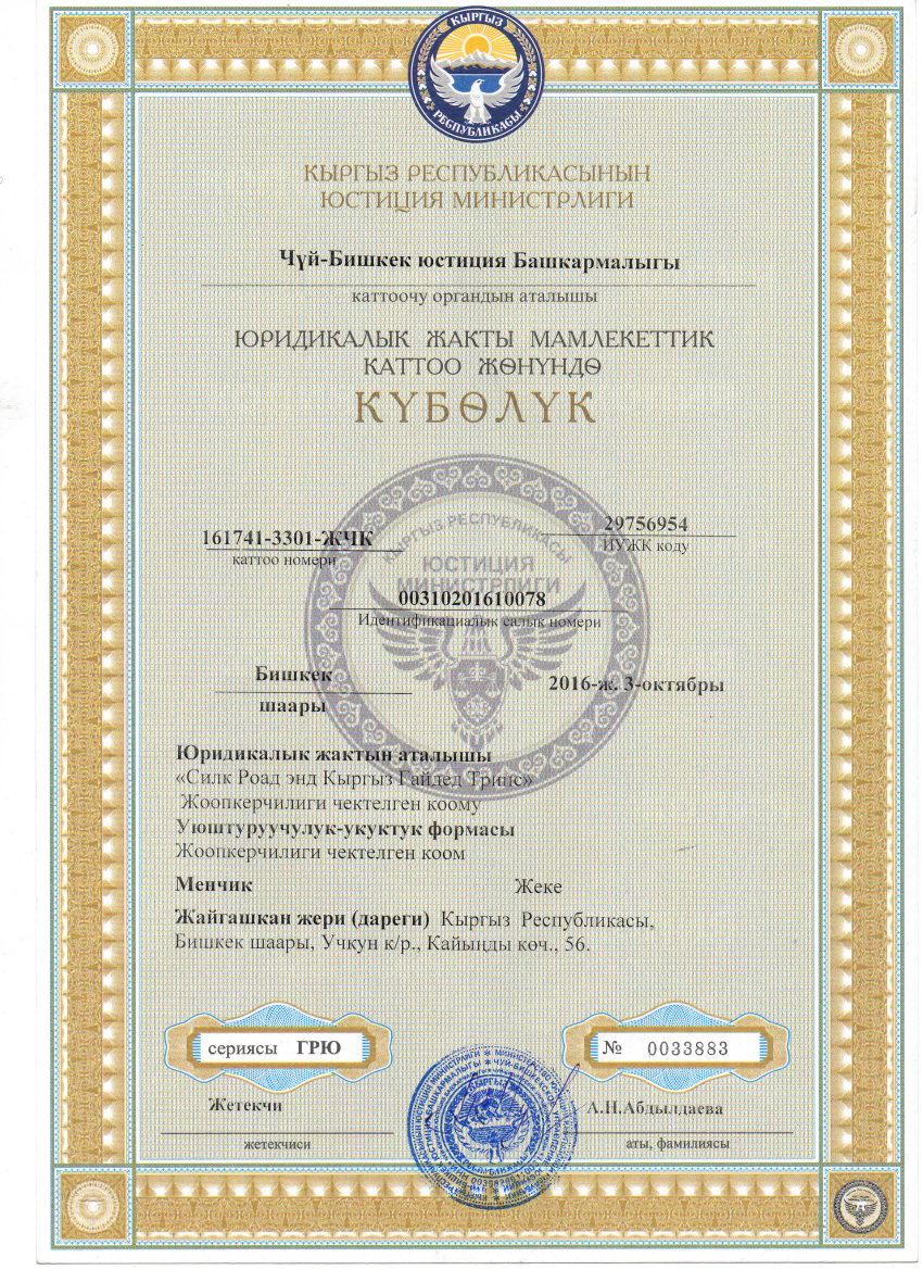 Certificate of State Registration of a Legal Entity